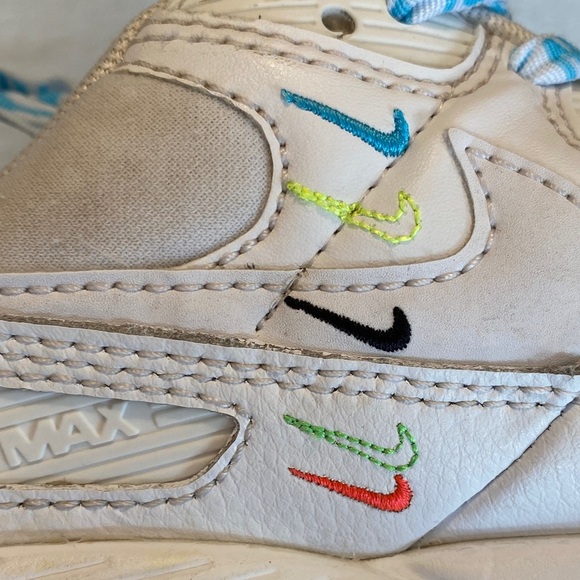 Nike Air White and Teal Sneakers Neon Athletic Shoes - Picture 13 of 15